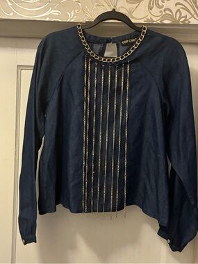 Top Chic Navy Blue Chain Detail long sleeve top